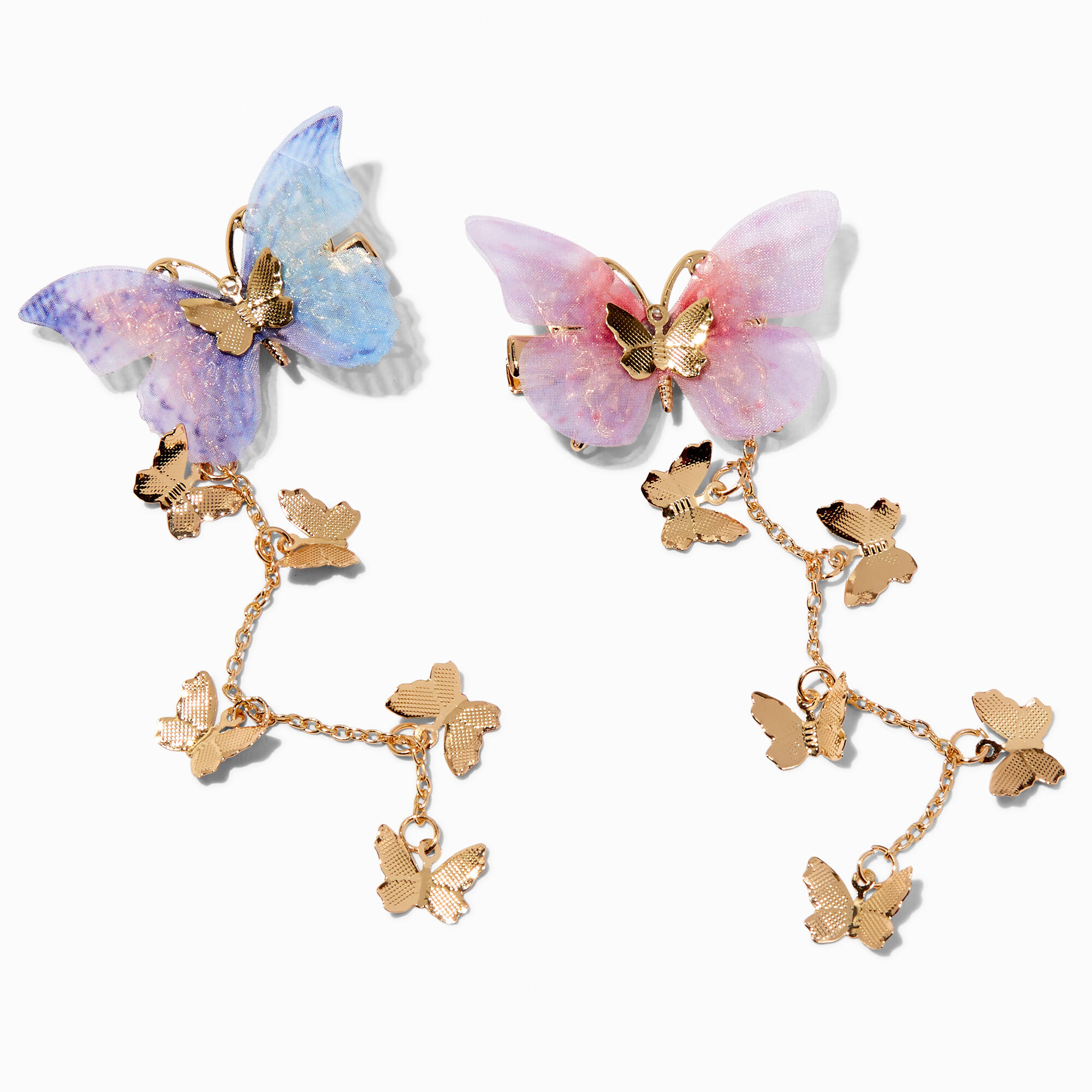 View Claires GoldTone Pastel Butterfly Dangle Hair Clips 2 Pack Blue information