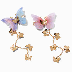 Barrettes pendantes papillon pastel couleur dor&eacute;e - Lot de 2,