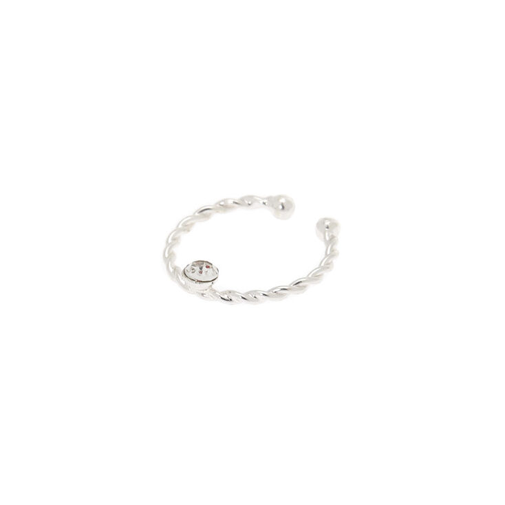 Claire's Faux anneau de nez torsadé avec strass couleur argenté