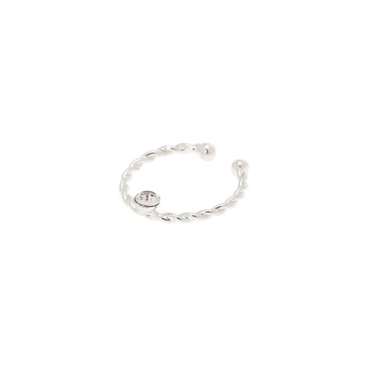 Silver-tone Crystal Twist Faux Hoop Nose Ring,