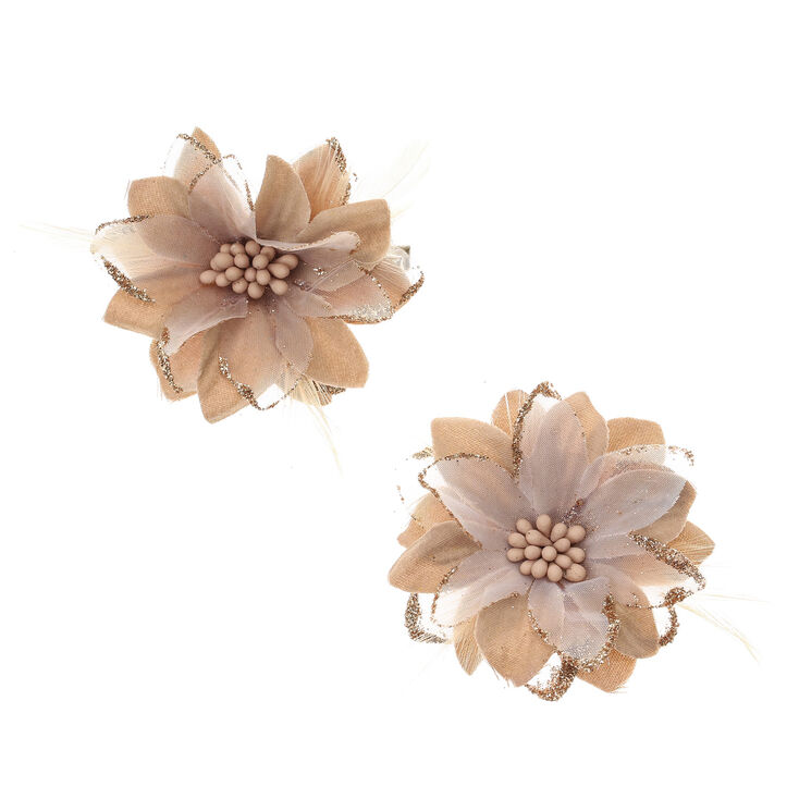 Lot de 2 barrettes &agrave; cheveux fleurs de lys  champagne,