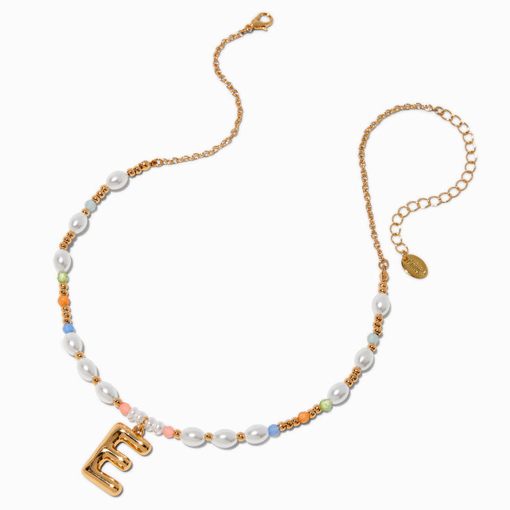 Gold-tone Bubble Initial Pastel Beaded Pendant Necklace - E,