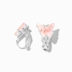 Boucles d&#39;oreilles &agrave; clip papillon fleurs roses,