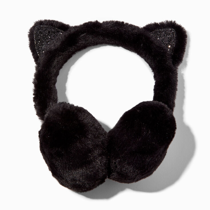 Glitter Black Cat Earmuffs,