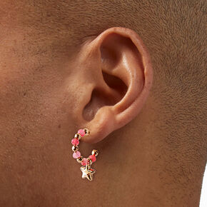 Gold-tone Pink Beaded Star Earring Stackables Set - 3 Pack,