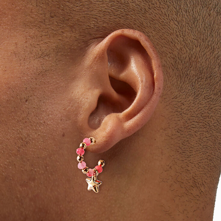 Boucles d&rsquo;oreilles empilables pierre rose couleur dor&eacute;e - Lot de 3,