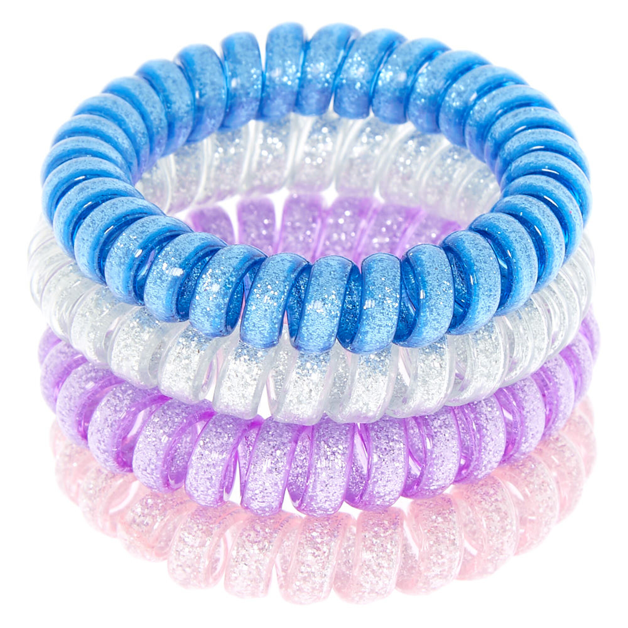 Galaxy Glitter Spiral Hair Ties 4 Pack Claire S Us