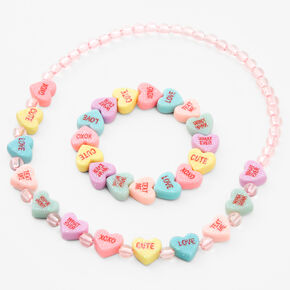 Pink Candy Heart Beaded Jewelry Set - 2 Pack,