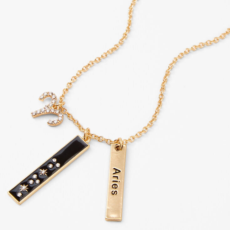 Gold Zodiac Symbol Pendant Charm Necklace - Aries,