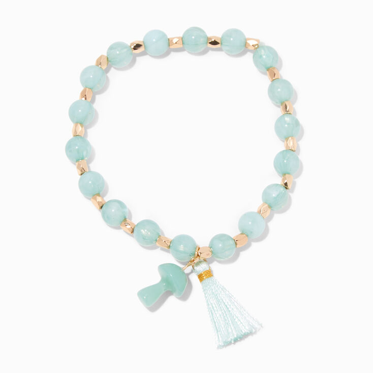 Mint Mushroom &amp; Tassel Beaded Stretch Bracelet,