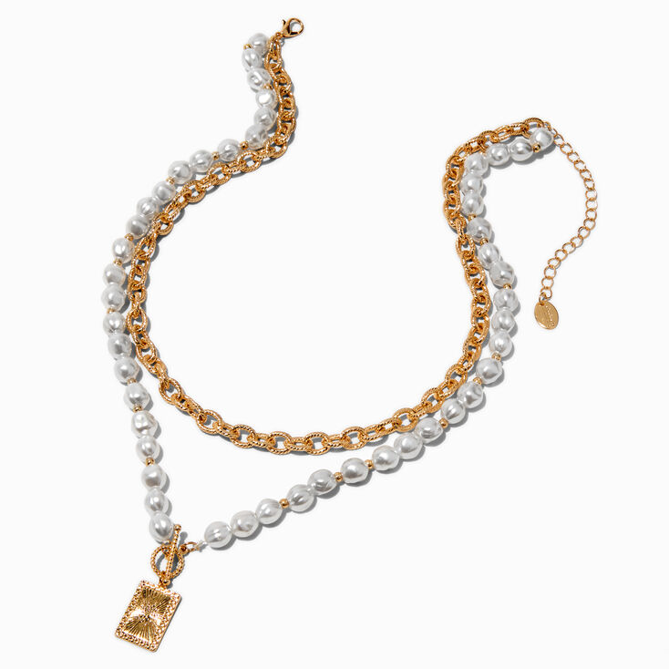 Gold-tone Pearl Chain Multi-Strand Necklace ,