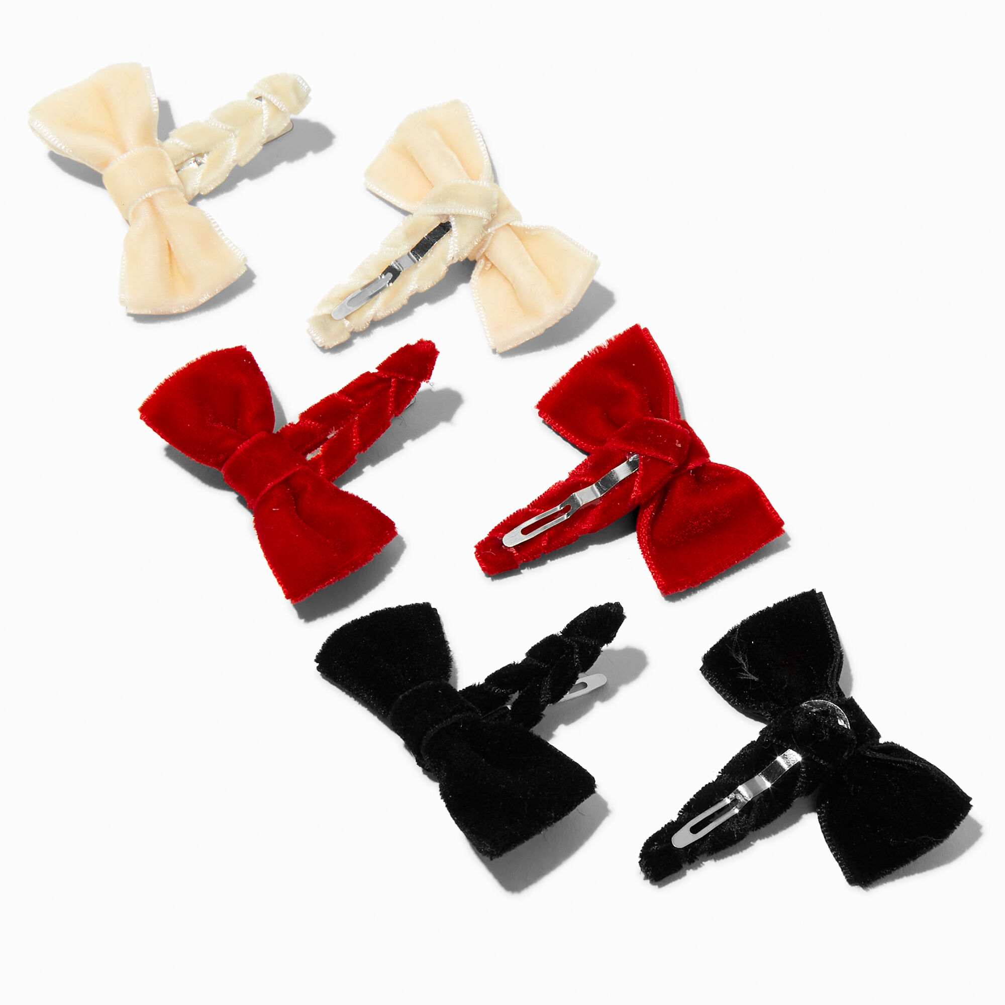 Claire's Club Holiday Velvet Bow Snap Hair Clips - 6 Pack,