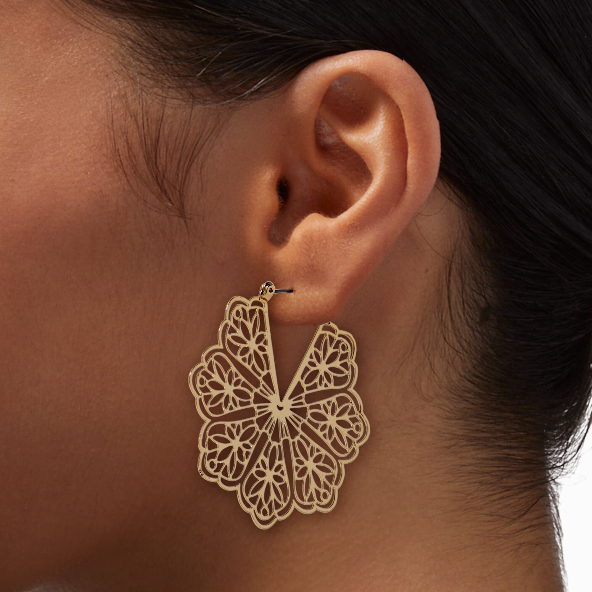 Gold-tone Filigree Geometric 30mm Hoop Earrings,