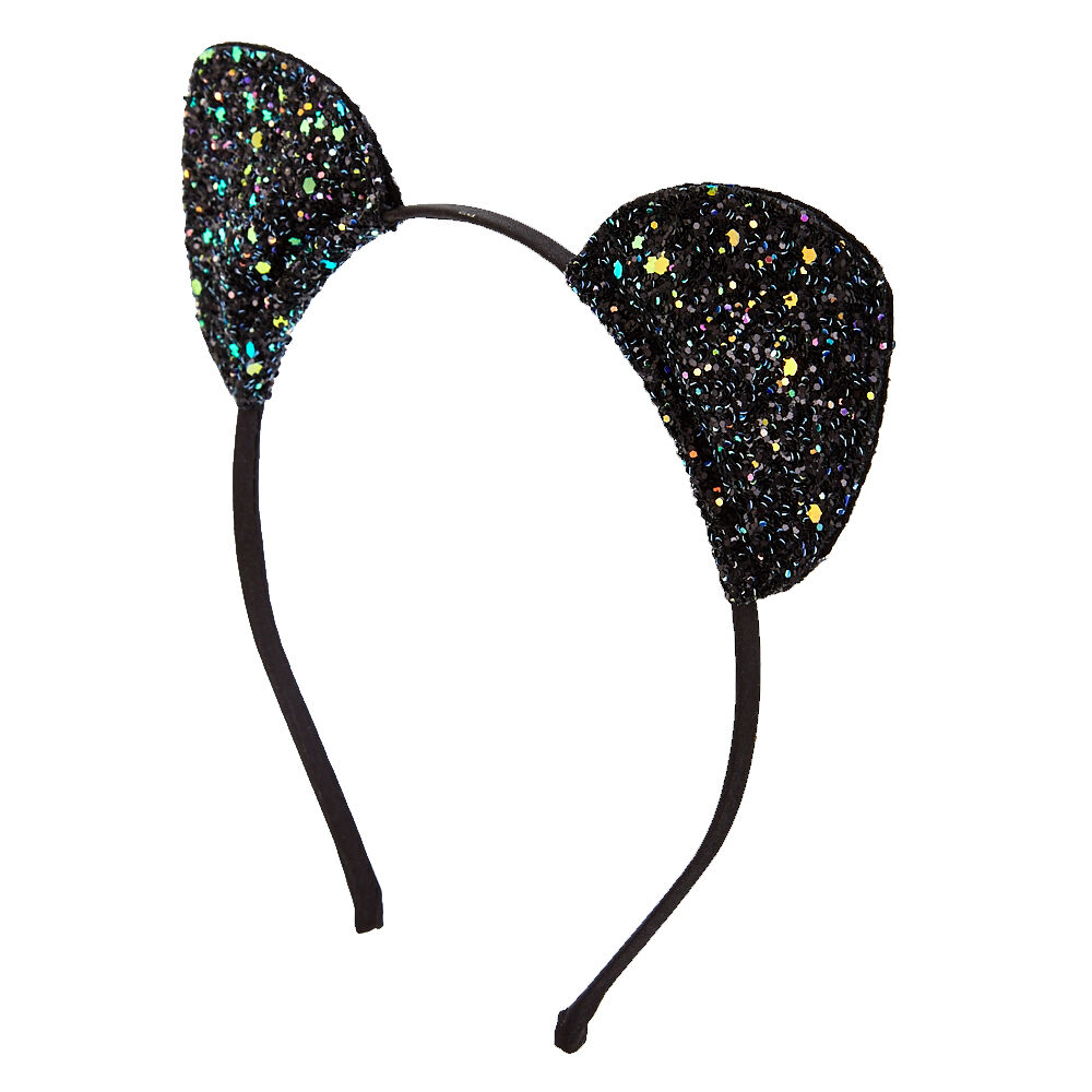 Black Glitter Cat Ears Headband | Claire's
