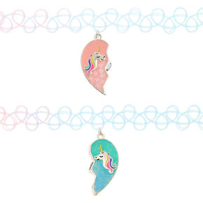 Best Friends Pastel Unicorn Heart Tattoo Choker Necklaces - 2 Pack,