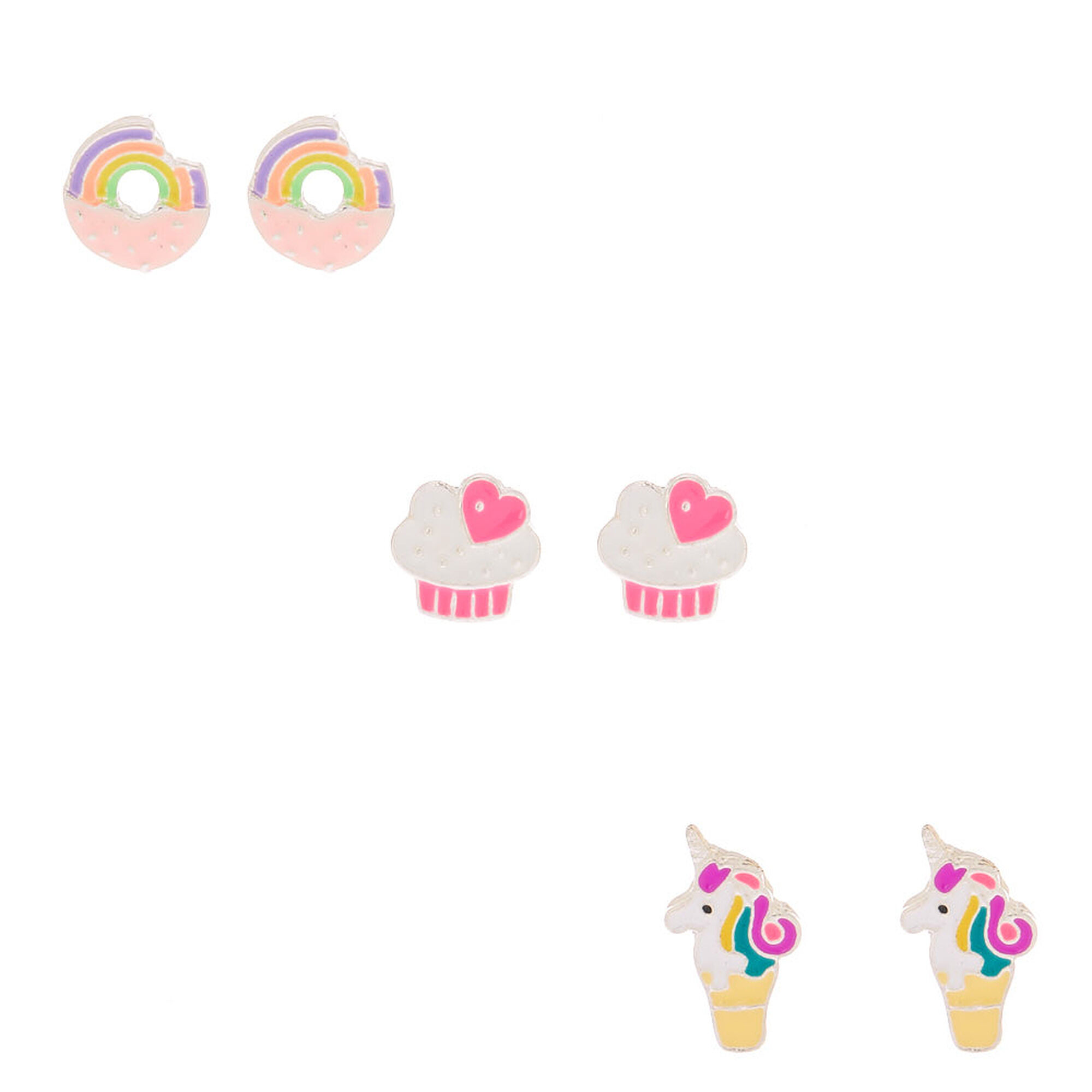 View Claires Unicorn Sweet Treat Stud Earrings 3 Pack Pink information