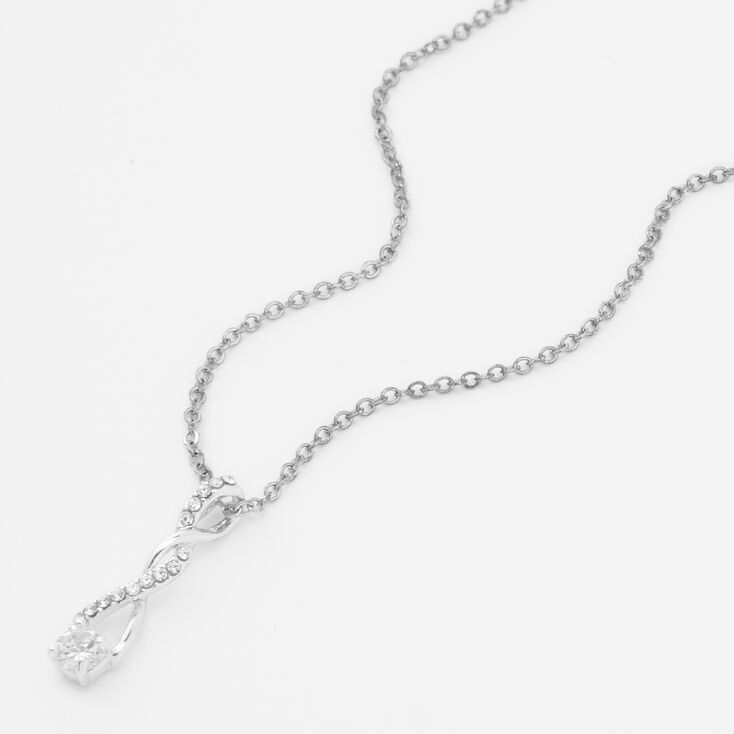 Silver Cubic Zirconia Twisted Pendant Necklace | Claire's US