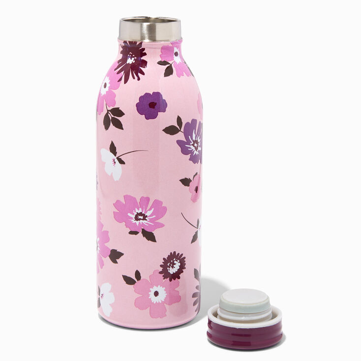 Pink And Purple Floral Metal Water Bottle,