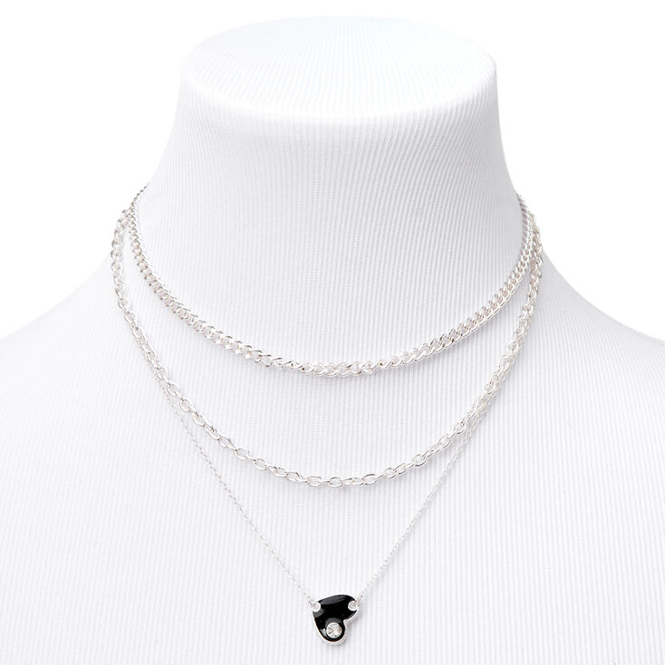 Silver Multi Strand Heart Pendant Necklace,