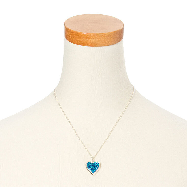 Glitter Heart Locket Necklace - Blue,