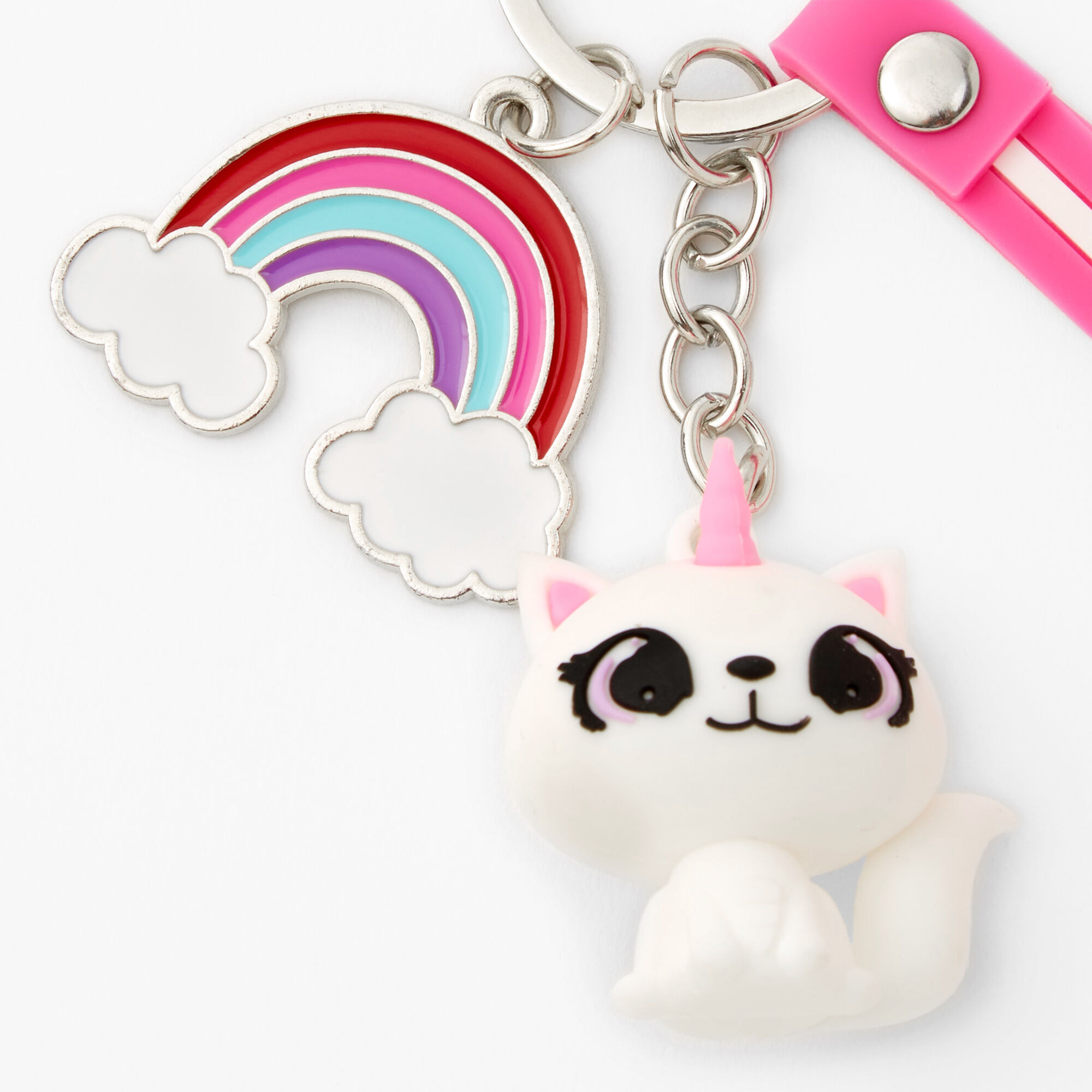 Porte-clés chat-licorne en silicone - Rose,