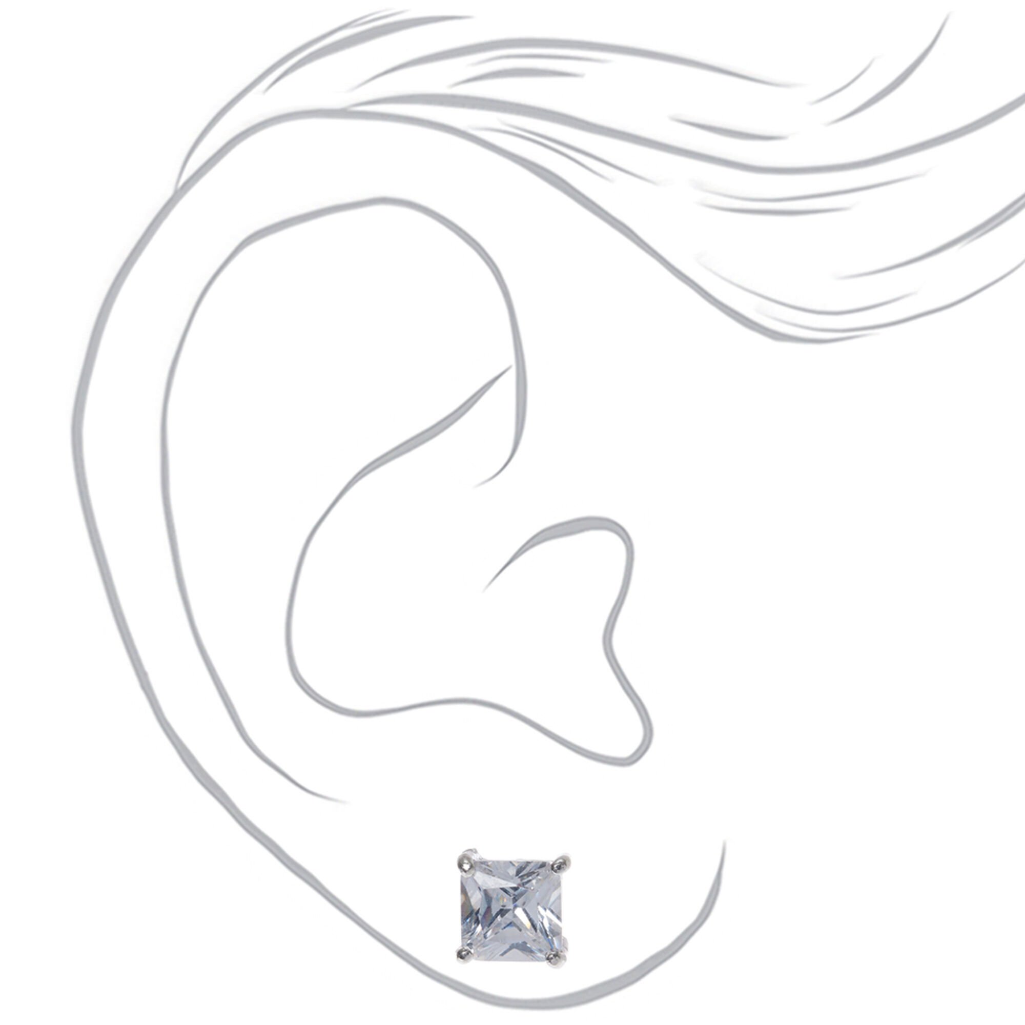 Silver-tone Cubic Zirconia 7mm Square Stud Earrings,