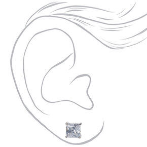 Silver Cubic Zirconia 7mm Square Stud Earrings,