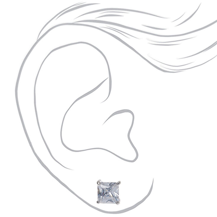 Silver-tone Cubic Zirconia 7mm Square Stud Earrings,