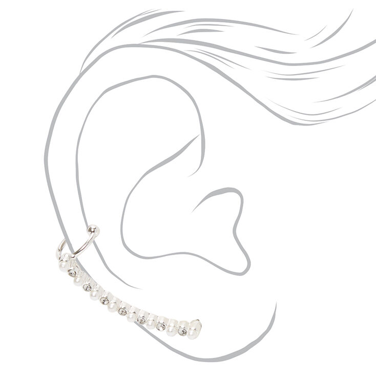 Silver 2&quot; Crystal Pearl Ear Cuff Stud Earring,