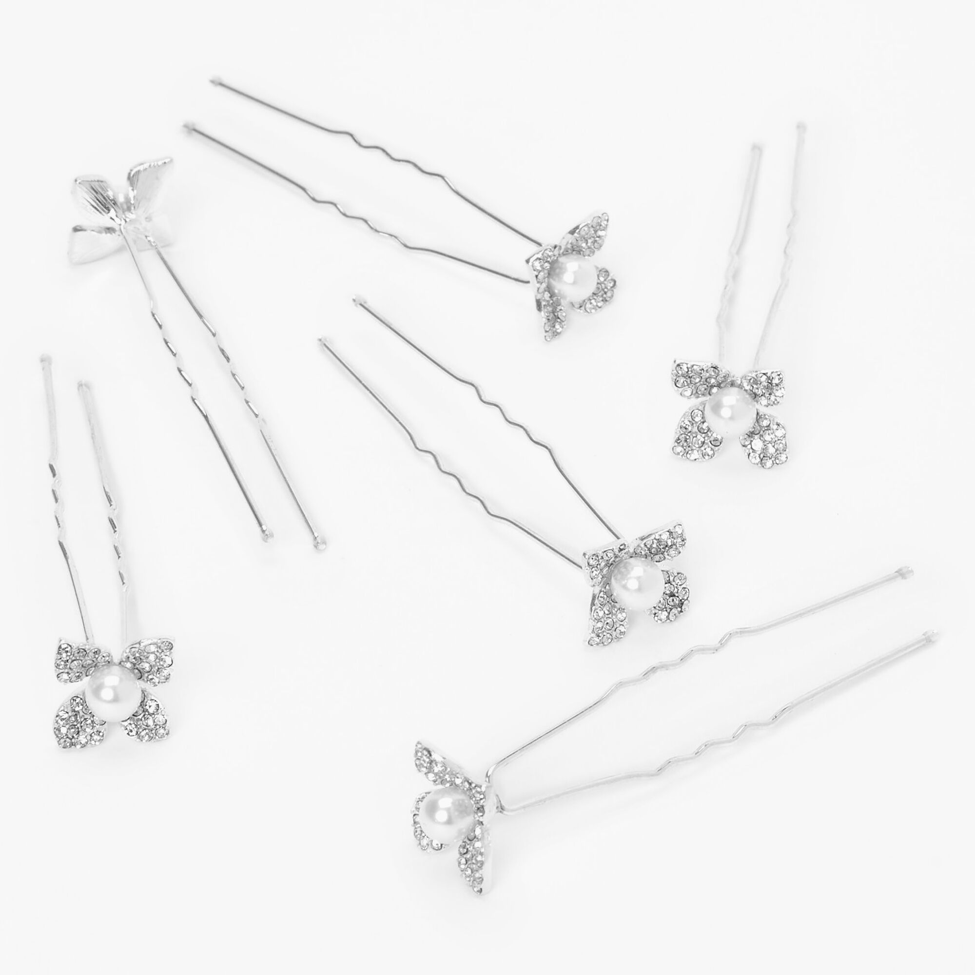 View Claires Faux Pearl Floral Hair Pins 6 Pack Silver information