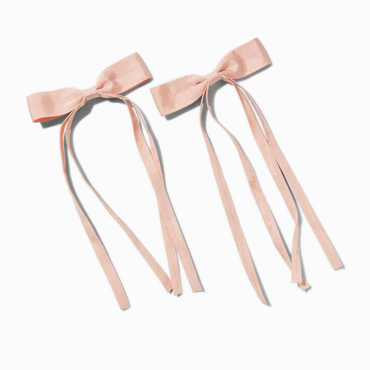 Barrettes &agrave; n&oelig;ud &agrave; longs pans en ruban gros-grain rose tendre - Lot de 2,