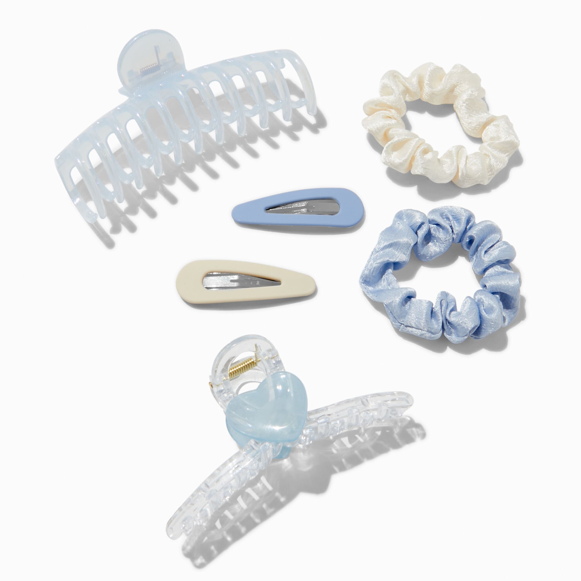 Blue & Cream Mixed Scrunchie & Hair Clip Set - 6 Pack,