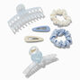 Blue &amp; Cream Mixed Scrunchie &amp; Hair Clip Set - 6 Pack,
