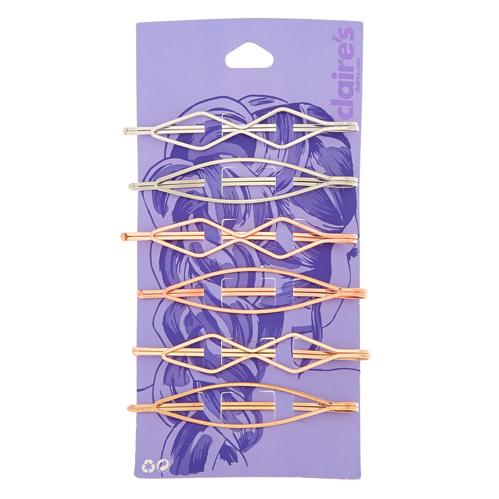 View Claires Mixed Metal Geometric Hair Pins 6 Pack Rose Gold information