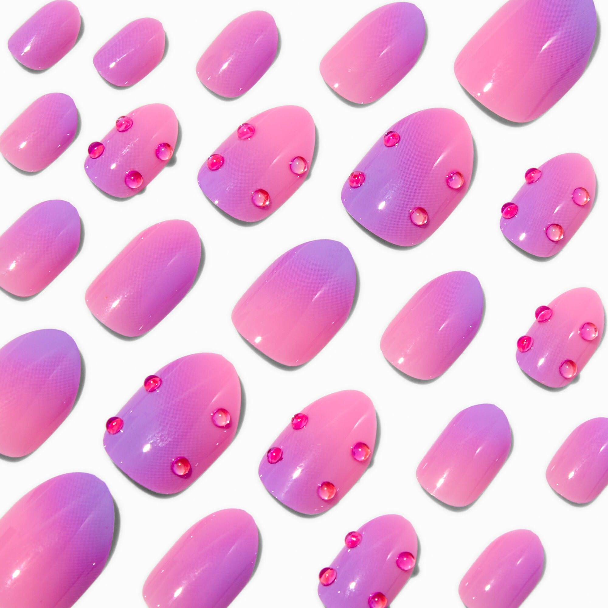 Pink & Purple Gemstone Stiletto Press On Vegan Faux Nail Set - 24 Pack,