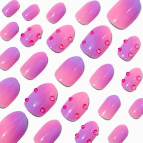 Pink &amp; Purple Gemstone Stiletto Press On Vegan Faux Nail Set - 24 Pack,