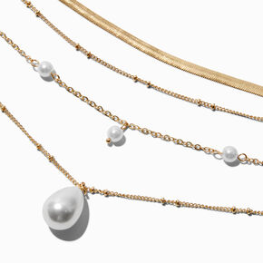Gold-tone Chain &amp; Pearl Multi-Strand Necklace ,