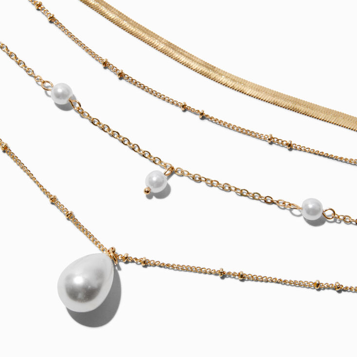 Gold-tone Chain &amp; Pearl Multi-Strand Necklace ,