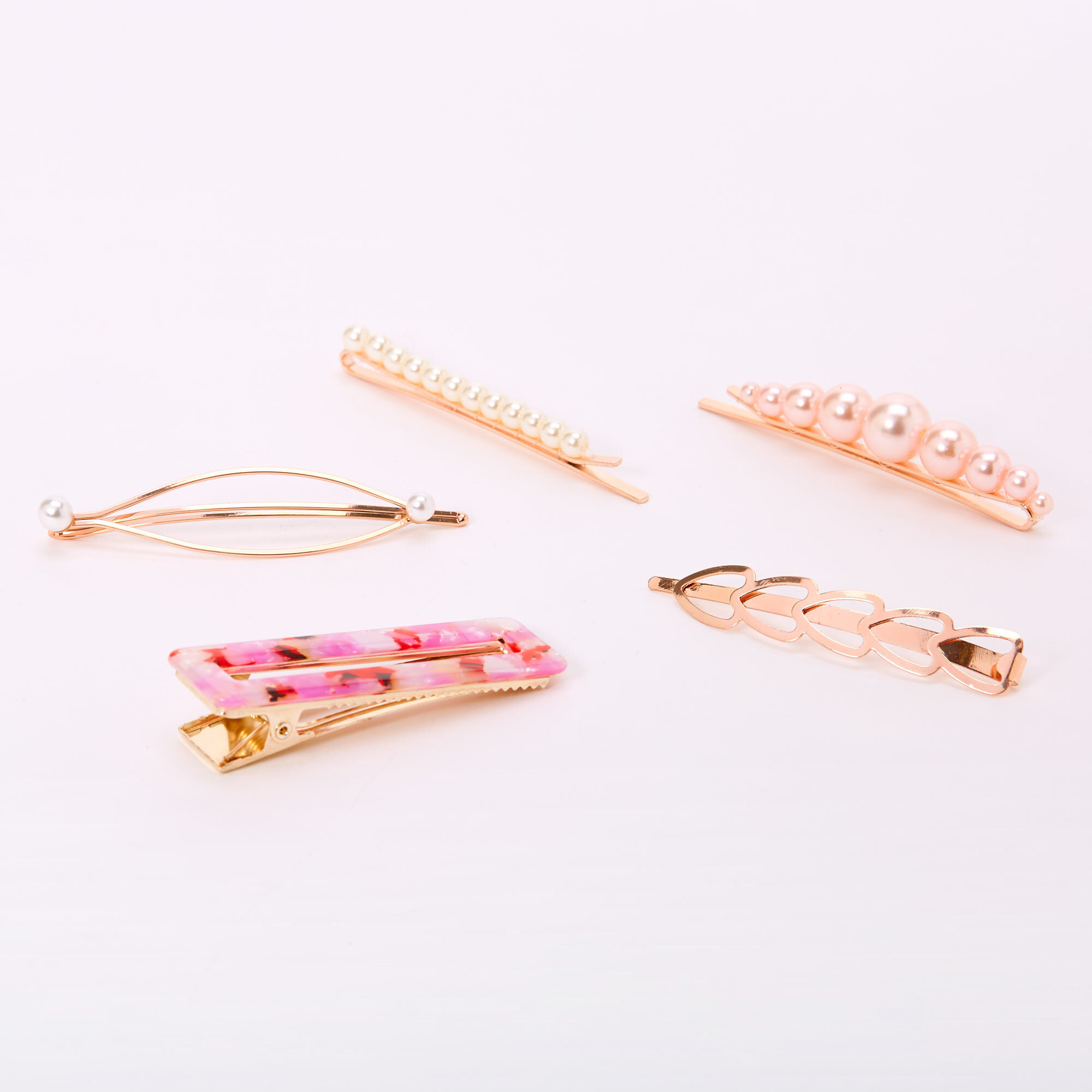 Rose Gold Pearl Tortoiseshell Geometric Hair Pins - Pink, 6 Pack,