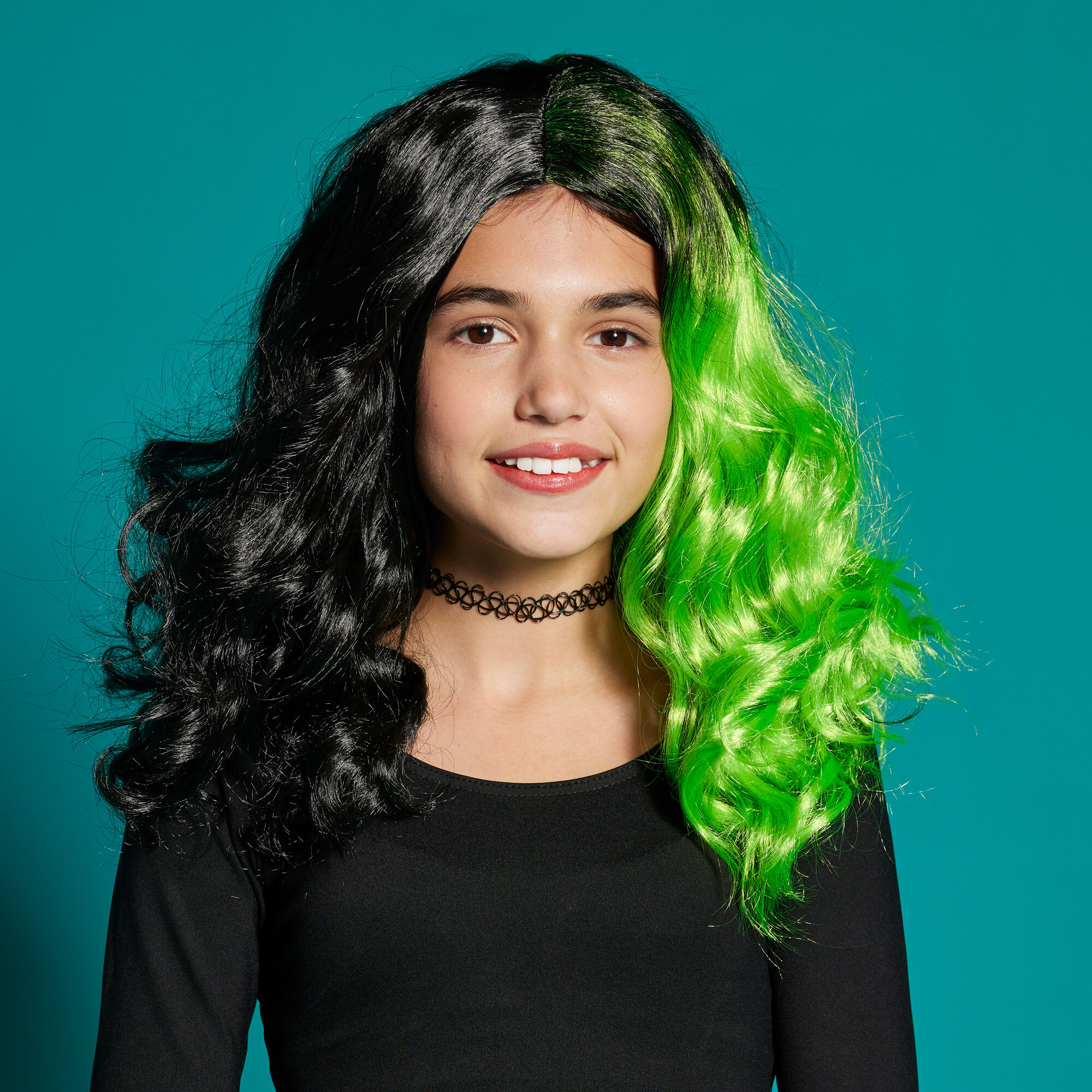 Halloween Black & Neon Green Wig