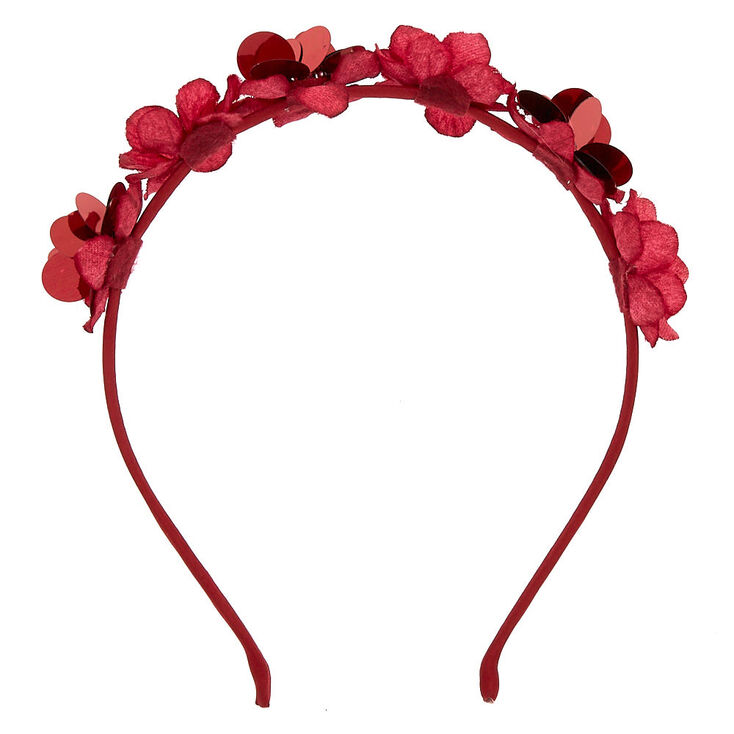 Sequin Flower Headband - Burgundy,