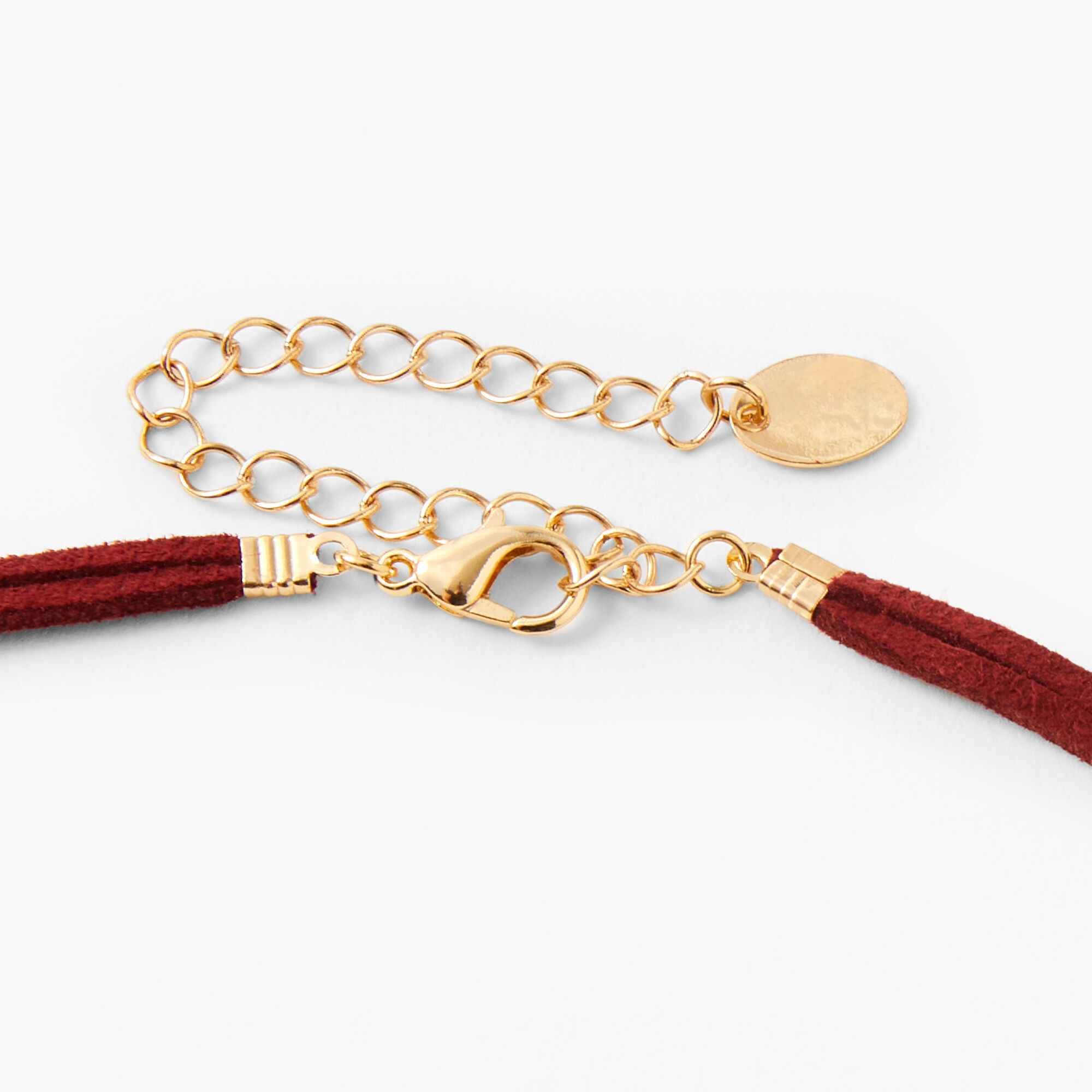 Gold Feather Suede Choker Necklace - Burgundy,