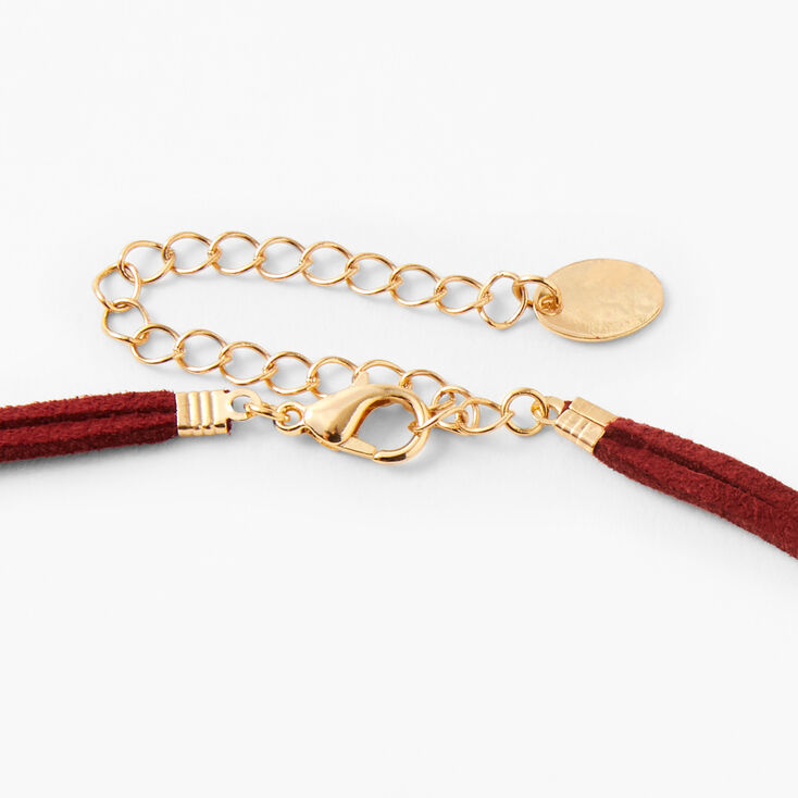 Gold Feather Suede Choker Necklace - Burgundy,