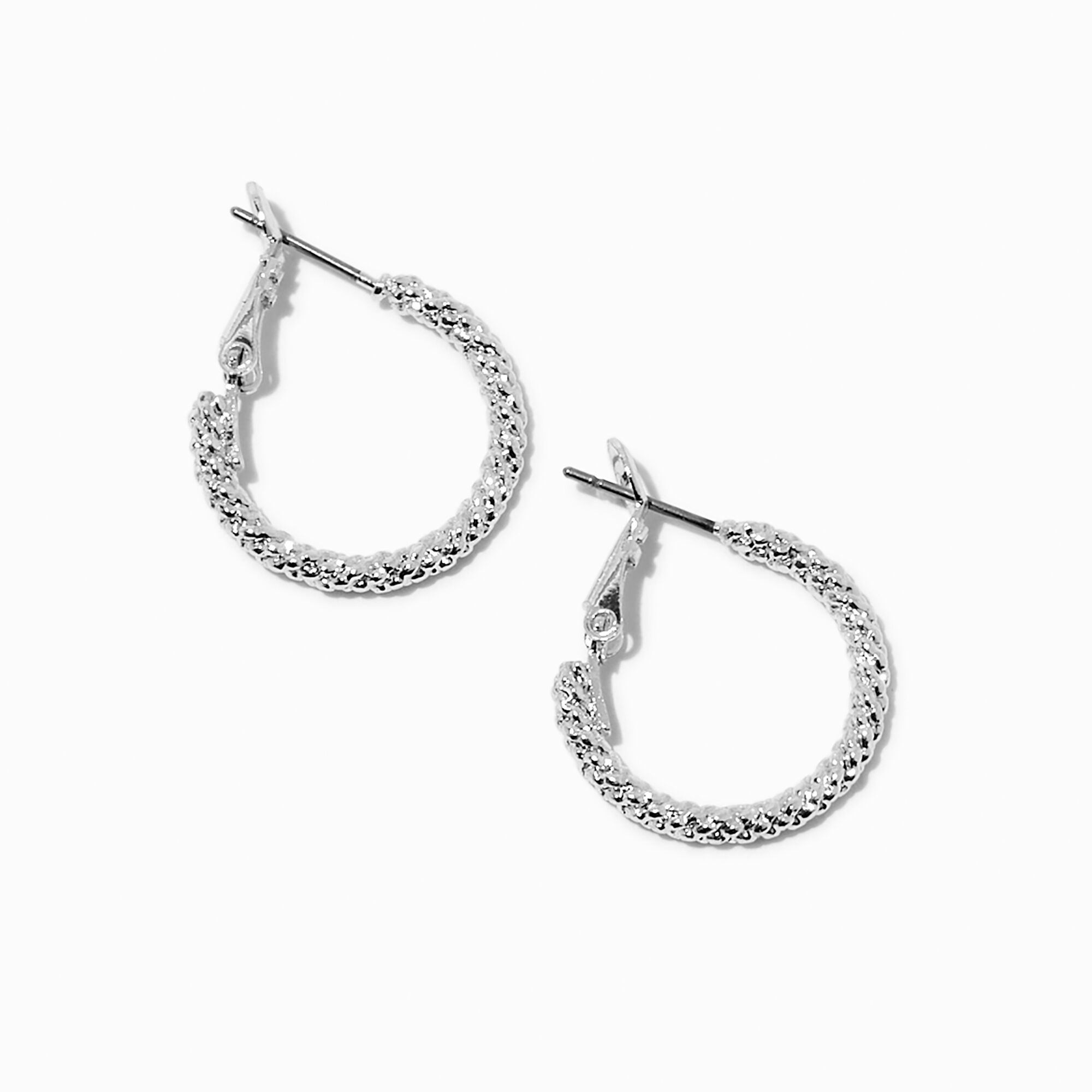 Silver Laser Textured 20mm Hoop Earrings,