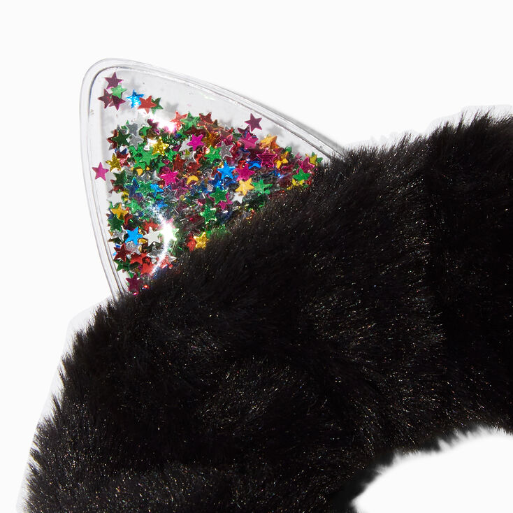 Chouchou de taille moyenne oreilles de chat confetti en fausse fourrure noire,