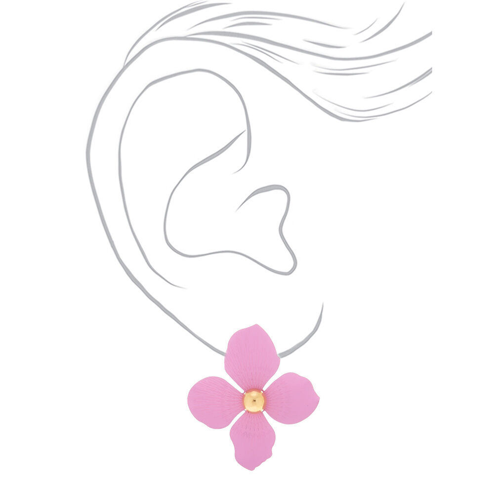 Gold 2" Flower Drop Earrings - Lavender,