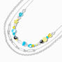 Blue Mushroom Safety Pin Multi-Strand Necklace,