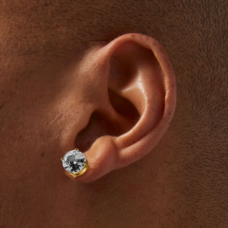 Gold-tone Stainless Steel Cubic Zirconia 8mm Basket Stud Earrings,