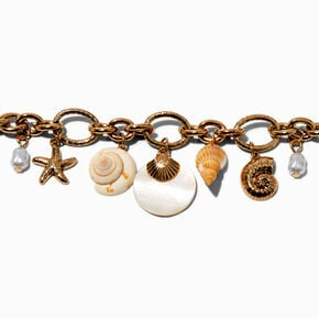 Gold-tone Shell Chunky Chain Charm Bracelet,