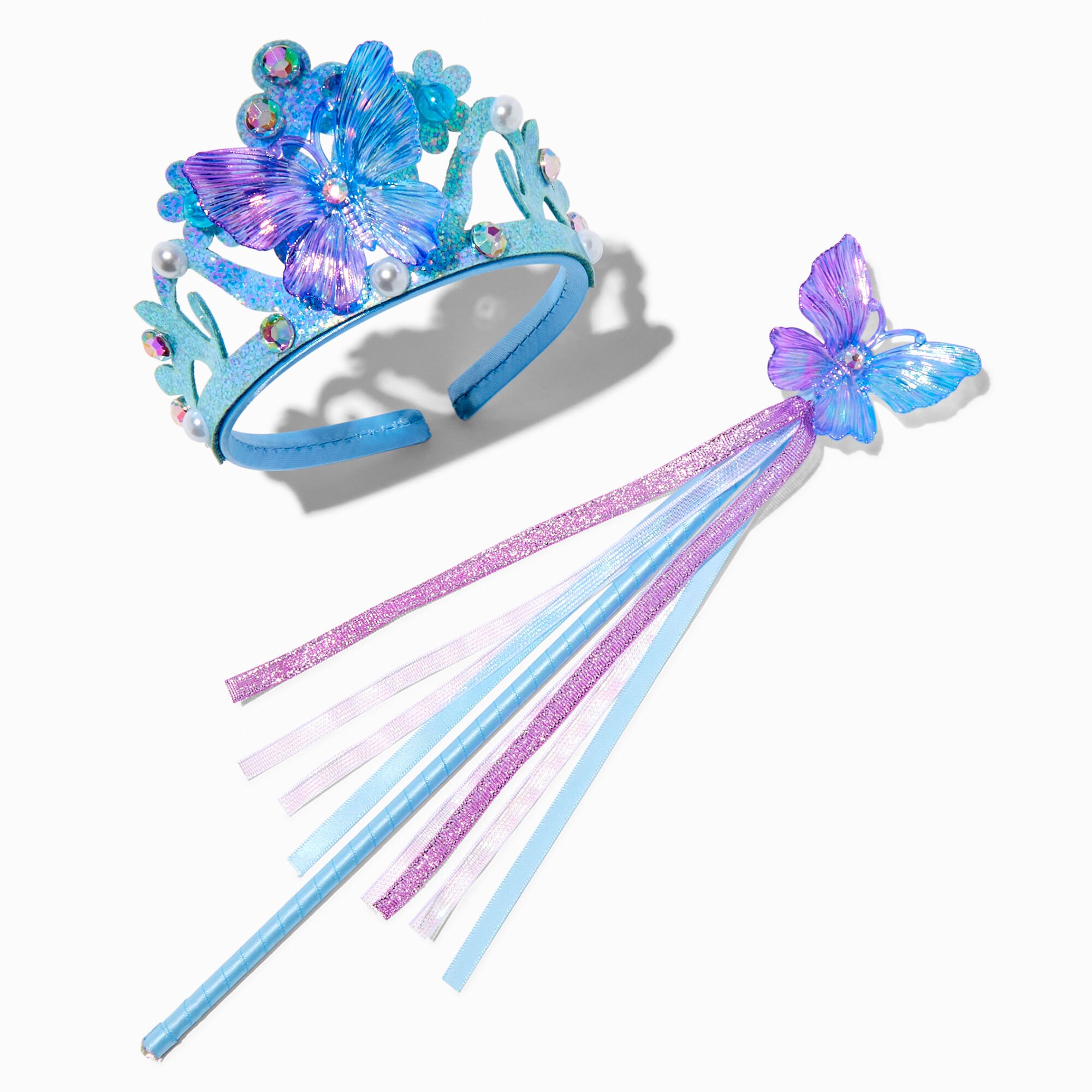 Claire's Club Iridescent Blue Butterfly Crown & Wand - 2 Pack,